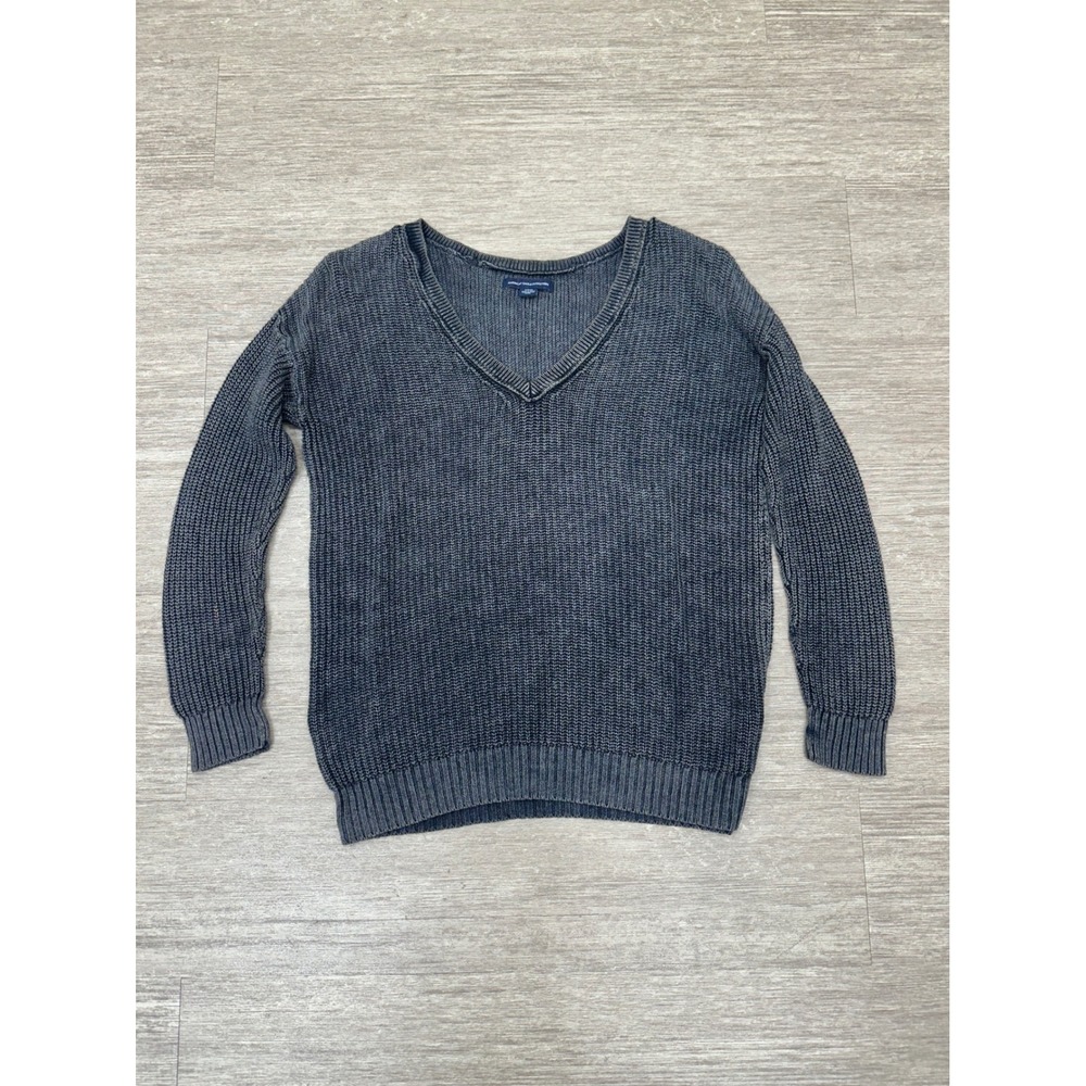 American Eagle Outfitters Womens Gray Shaker Knit V-Neck Sweater Small